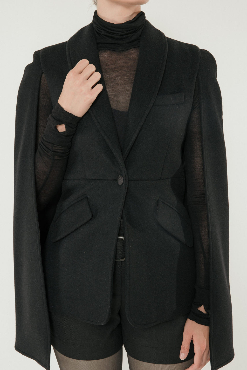 The Olivia Tailored Cape in Black Wool