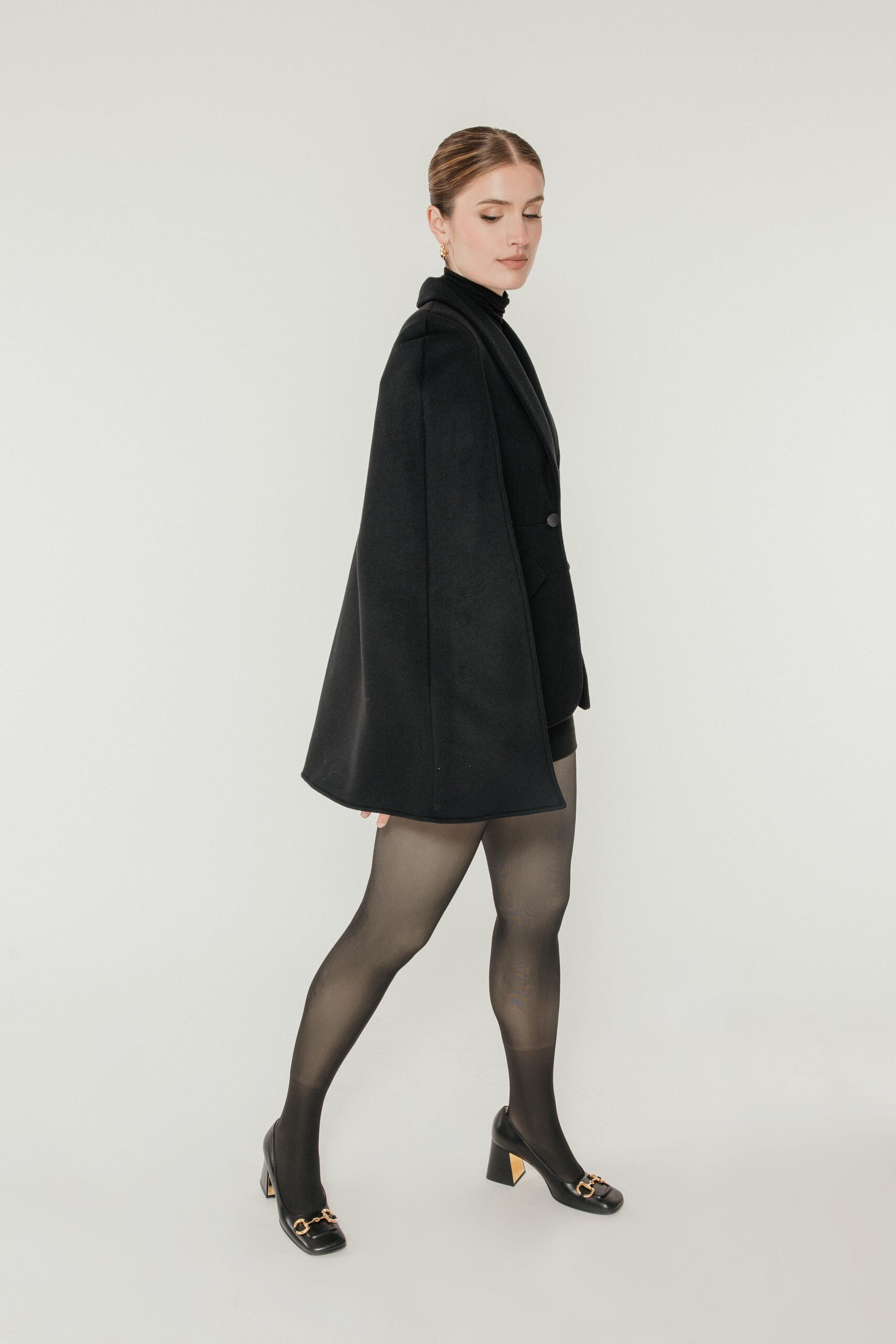 The Olivia Tailored Cape in Black Wool
