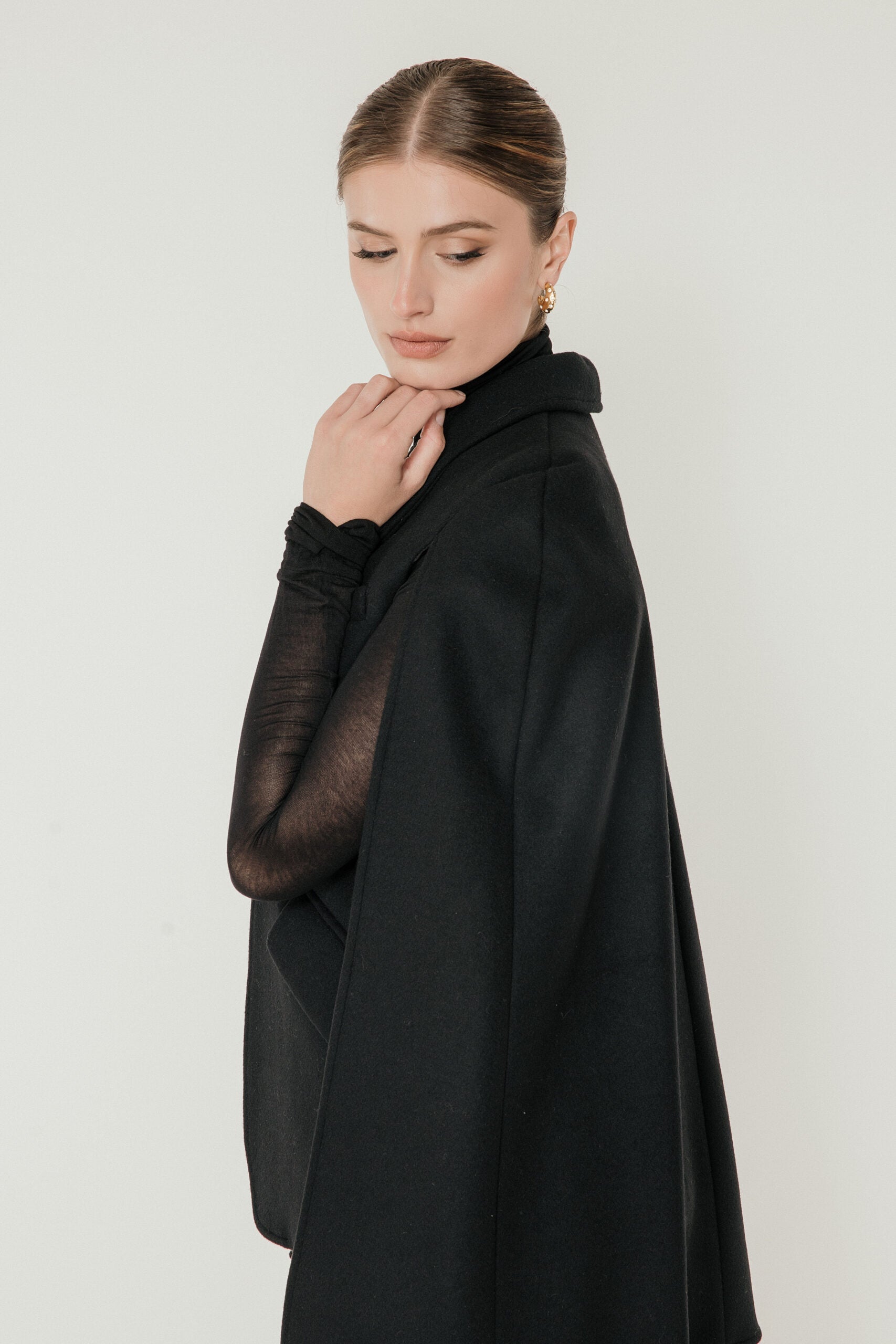 The Olivia Tailored Cape in Black Wool
