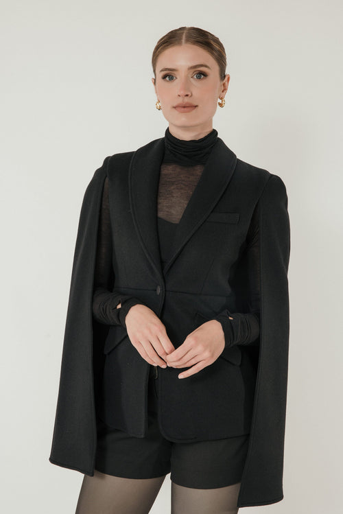 The Olivia Tailored Cape in Black Wool